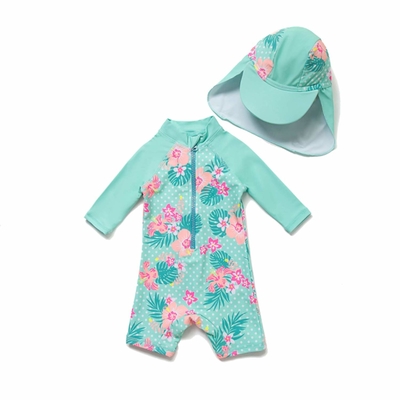 Double Stitched Seams Baby Lycra Swimsuit Flower Tankini With Hat supplier
