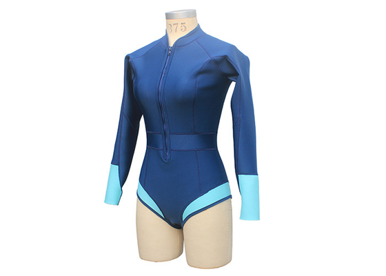 Solid Fabric Neoprene Swimsuit / One Piece Bathing Suit Long Sleeve With Front Zipper supplier