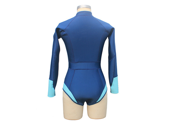 Solid Fabric Neoprene Swimsuit / One Piece Bathing Suit Long Sleeve With Front Zipper supplier